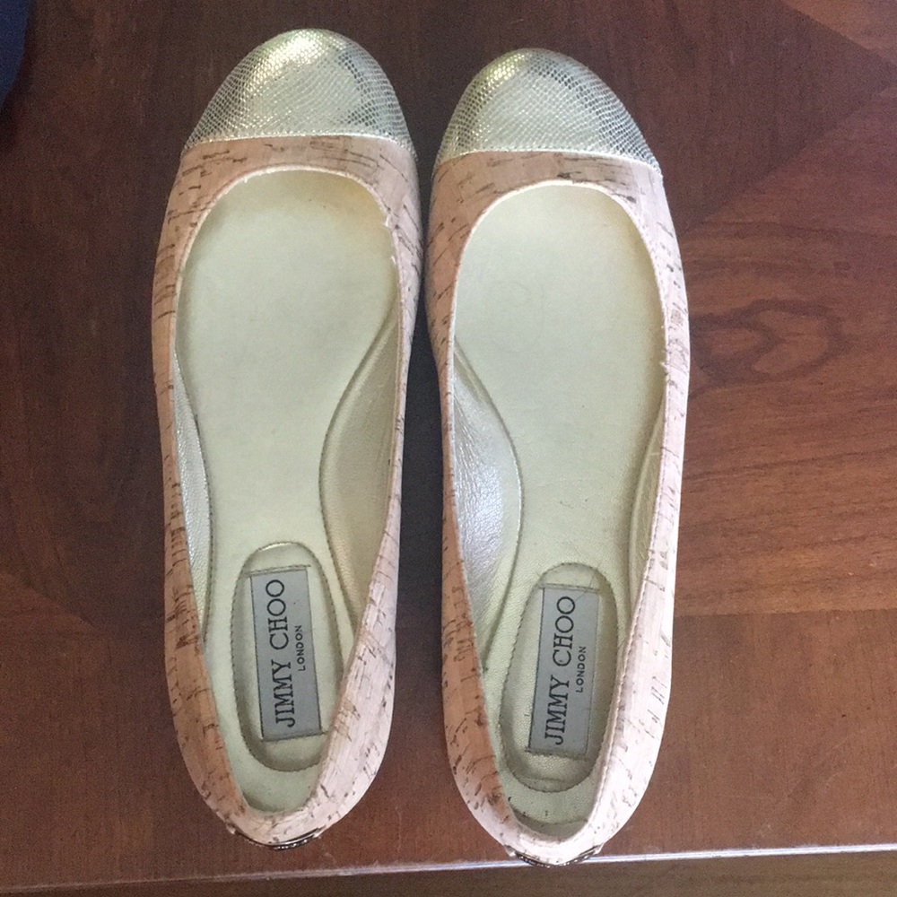 Gold and cork Jimmy Choo Ballet flats NEVER WORN